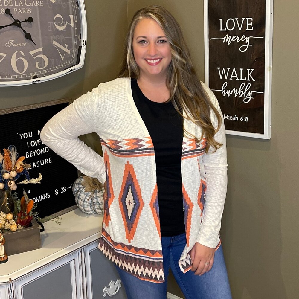 Aztec Print Long Sleeve Lightweight Cardigan